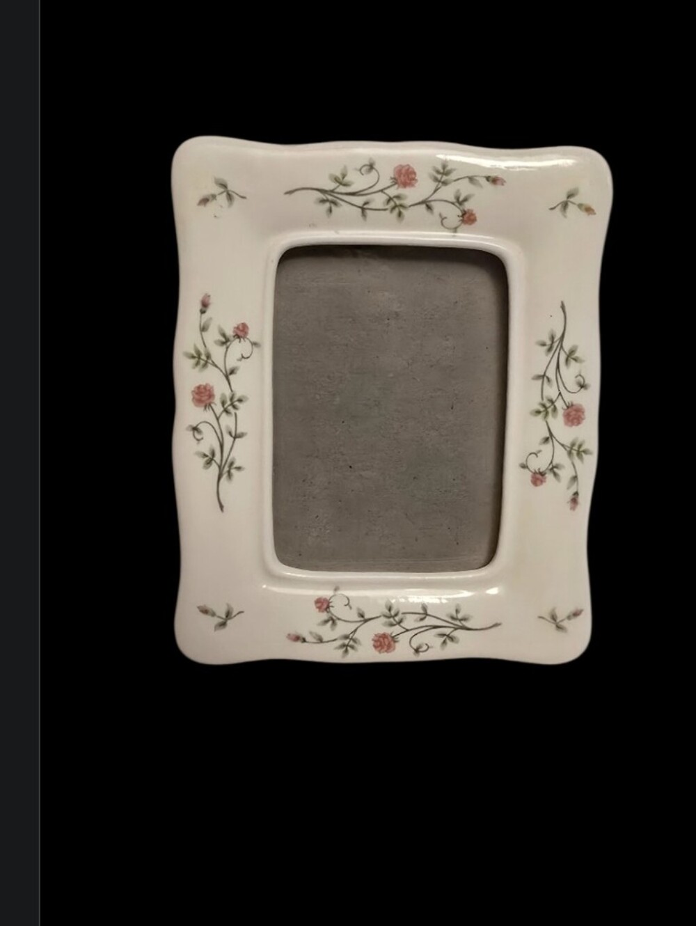 Delicate Floral Ceramic Picture Frame in White with Pink Roses